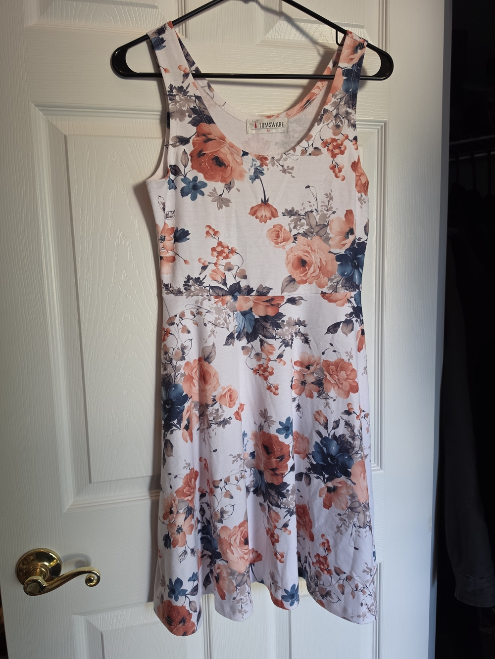 Tomsware White Floral Fit & Flare Skater Mini Dress Sleeveless M